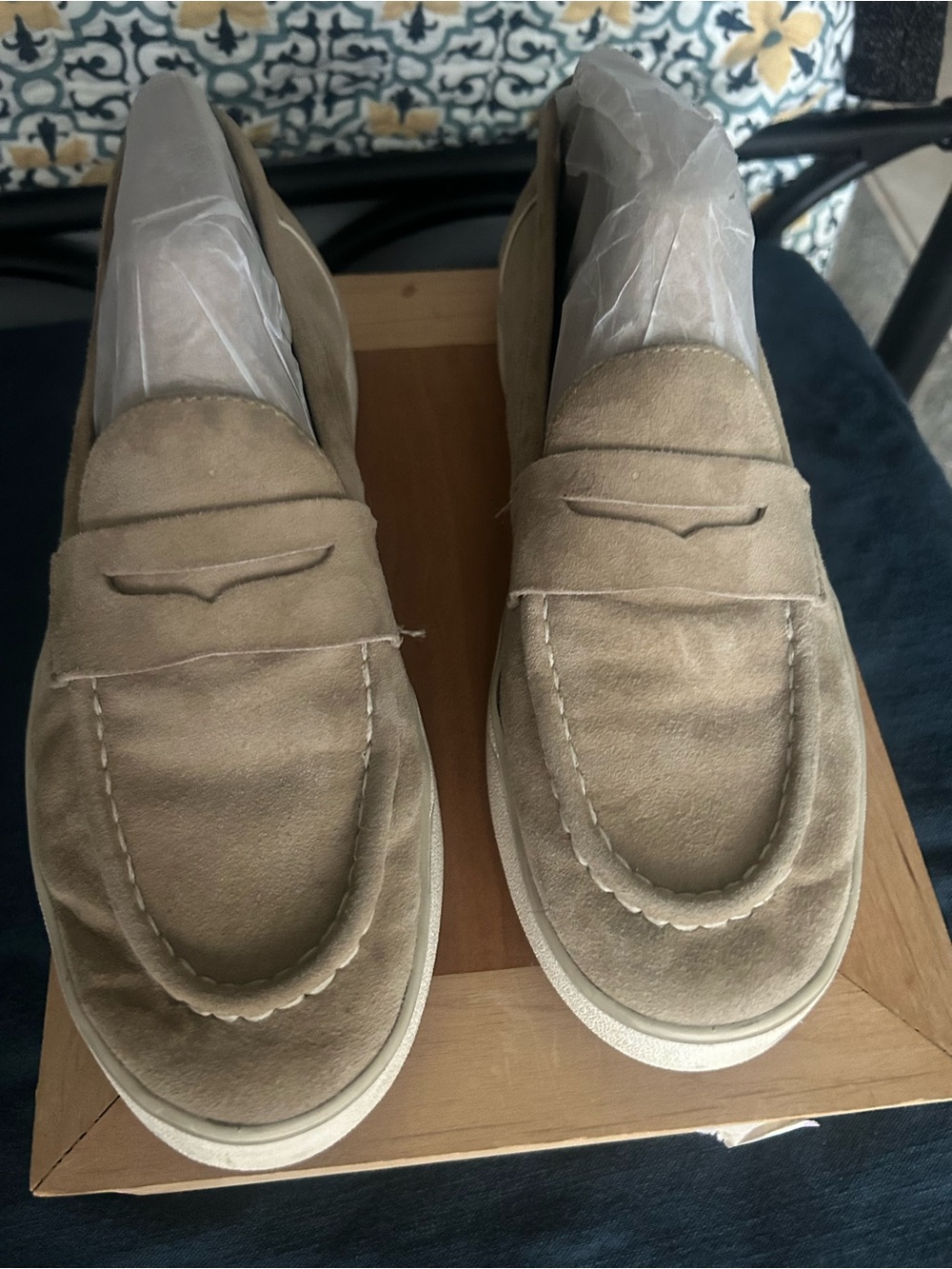 Cole Haan Taupe Suede Penny Loafers